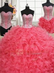Delicate Three Piece Sleeveless Beading and Ruffles Lace Up 15 Quinceanera Dress