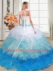 Glamorous Four Piece Multi-color Ball Gowns Appliques and Ruffles Quince Ball Gowns Lace Up Organza Sleeveless Floor Length