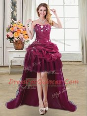 Four Piece Pick Ups Ball Gowns 15 Quinceanera Dress Burgundy Sweetheart Organza Sleeveless Floor Length Lace Up