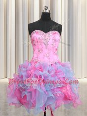Fancy Three Piece Sweetheart Sleeveless Organza Quinceanera Dresses Beading and Ruffles Lace Up