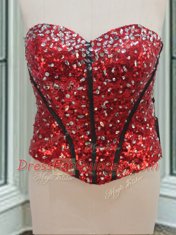 Custom Design Three Piece Sleeveless Organza Floor Length Lace Up Quinceanera Dress in Black and Red with Beading and Ruffled Layers