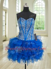 Four Piece Floor Length Royal Blue Quinceanera Gowns Sweetheart Sleeveless Lace Up