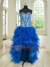 Four Piece Floor Length Royal Blue Quinceanera Gowns Sweetheart Sleeveless Lace Up