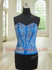 Four Piece Floor Length Royal Blue Quinceanera Gowns Sweetheart Sleeveless Lace Up