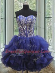 Attractive Three Piece Royal Blue Sleeveless Floor Length Beading and Ruffles Lace Up Ball Gown Prom Dress