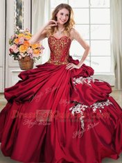 Exceptional Wine Red Lace Up Sweetheart Beading and Appliques and Pick Ups 15th Birthday Dress Taffeta Sleeveless