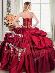 Exceptional Wine Red Lace Up Sweetheart Beading and Appliques and Pick Ups 15th Birthday Dress Taffeta Sleeveless