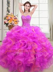 Sleeveless Beading and Ruffles Lace Up Vestidos de Quinceanera