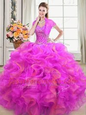 Sleeveless Beading and Ruffles Lace Up Vestidos de Quinceanera