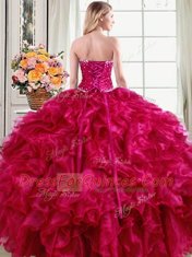 Enchanting Floor Length Ball Gowns Sleeveless Fuchsia 15 Quinceanera Dress Lace Up
