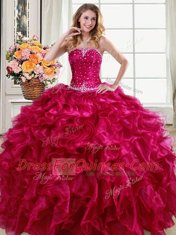 Enchanting Floor Length Ball Gowns Sleeveless Fuchsia 15 Quinceanera Dress Lace Up