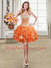 Four Piece Sequins Ball Gowns 15 Quinceanera Dress Orange Sweetheart Organza Sleeveless Floor Length Lace Up