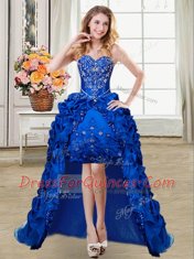 Four Piece Sleeveless Organza and Taffeta Floor Length Lace Up Sweet 16 Dresses in Royal Blue with Beading and Embroidery and Pick Ups