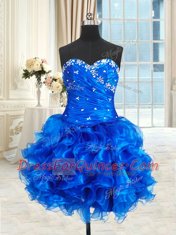 Dazzling Four Piece Sweetheart Sleeveless Quinceanera Dress Floor Length Beading and Ruffles Royal Blue Organza