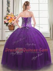 Beading Sweet 16 Quinceanera Dress Purple Lace Up Sleeveless Floor Length