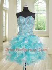 Three Piece Blue And White Lace Up Quinceanera Dresses Beading and Ruffles Sleeveless