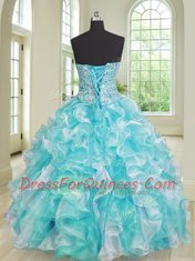 Three Piece Blue And White Lace Up Quinceanera Dresses Beading and Ruffles Sleeveless