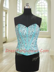 Three Piece Blue And White Lace Up Quinceanera Dresses Beading and Ruffles Sleeveless