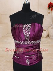 Free and Easy Three Piece Dark Purple Ball Gowns Tulle Strapless Sleeveless Beading Floor Length Lace Up 15th Birthday Dress