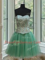Fabulous Three Piece Apple Green Ball Gowns Tulle Sweetheart Sleeveless Beading Floor Length Lace Up Quinceanera Dress