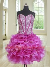 Four Piece Sleeveless Floor Length Beading and Ruffles Lace Up Quinceanera Gowns with Fuchsia