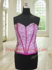 Four Piece Sleeveless Floor Length Beading and Ruffles Lace Up Quinceanera Gowns with Fuchsia