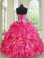 High End Four Piece Hot Pink Sweetheart Lace Up Beading and Ruffles Quinceanera Dresses Sleeveless