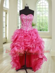 High End Four Piece Hot Pink Sweetheart Lace Up Beading and Ruffles Quinceanera Dresses Sleeveless