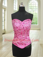 Three Piece Sleeveless Organza Floor Length Lace Up Vestidos de Quinceanera in Hot Pink with Beading and Ruffles