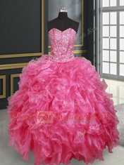 Hot Selling Four Piece Sweetheart Sleeveless Organza Ball Gown Prom Dress Beading and Ruffles Lace Up