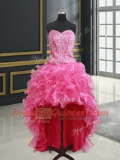 Hot Selling Four Piece Sweetheart Sleeveless Organza Ball Gown Prom Dress Beading and Ruffles Lace Up