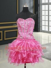 Hot Selling Four Piece Sweetheart Sleeveless Organza Ball Gown Prom Dress Beading and Ruffles Lace Up