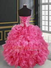 Hot Selling Four Piece Sweetheart Sleeveless Organza Ball Gown Prom Dress Beading and Ruffles Lace Up