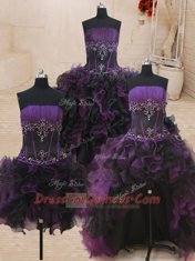 Glorious Four Piece Sleeveless Beading and Ruffles Lace Up 15 Quinceanera Dress