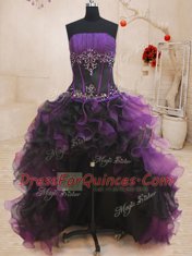 Glorious Four Piece Sleeveless Beading and Ruffles Lace Up 15 Quinceanera Dress