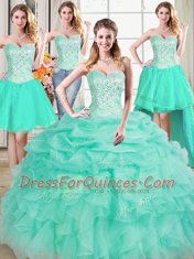 Inexpensive Four Piece Pick Ups Floor Length Apple Green Quince Ball Gowns Sweetheart Sleeveless Lace Up
