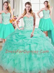 Inexpensive Four Piece Pick Ups Floor Length Apple Green Quince Ball Gowns Sweetheart Sleeveless Lace Up