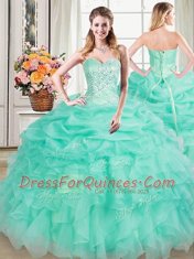 Inexpensive Four Piece Pick Ups Floor Length Apple Green Quince Ball Gowns Sweetheart Sleeveless Lace Up