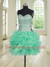 Great Three Piece Sweetheart Sleeveless Sweet 16 Quinceanera Dress Floor Length Beading and Ruffles Turquoise Organza