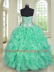 Great Three Piece Sweetheart Sleeveless Sweet 16 Quinceanera Dress Floor Length Beading and Ruffles Turquoise Organza