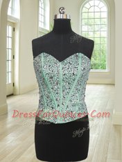 Great Three Piece Sweetheart Sleeveless Sweet 16 Quinceanera Dress Floor Length Beading and Ruffles Turquoise Organza