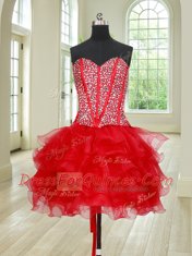 Best Four Piece Red Quinceanera Gowns Military Ball and Sweet 16 and Quinceanera and For with Beading and Ruffles Sweetheart Sleeveless Lace Up