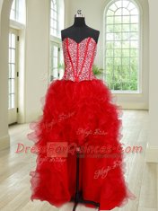 Best Four Piece Red Quinceanera Gowns Military Ball and Sweet 16 and Quinceanera and For with Beading and Ruffles Sweetheart Sleeveless Lace Up