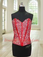 Best Four Piece Red Quinceanera Gowns Military Ball and Sweet 16 and Quinceanera and For with Beading and Ruffles Sweetheart Sleeveless Lace Up