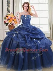 Navy Blue Sleeveless Beading and Pick Ups Floor Length Ball Gown Prom Dress