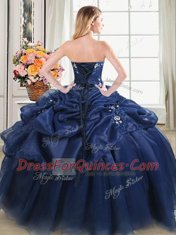 Navy Blue Sleeveless Beading and Pick Ups Floor Length Ball Gown Prom Dress