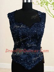 Four Piece Straps Sleeveless Organza Floor Length Zipper Vestidos de Quinceanera in Navy Blue with Beading and Ruffles