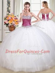 Exceptional White Lace Up Quinceanera Gowns Beading Sleeveless Floor Length