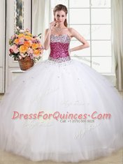 Exceptional White Lace Up Quinceanera Gowns Beading Sleeveless Floor Length