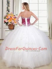 Exceptional White Lace Up Quinceanera Gowns Beading Sleeveless Floor Length